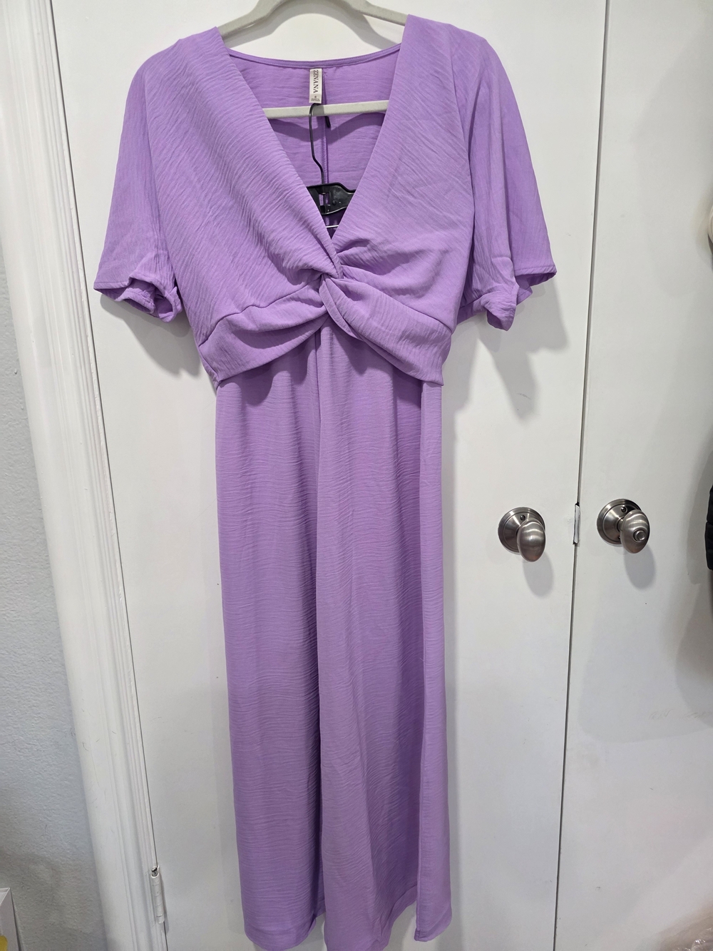 Zenana Lilac Twist-Front Top With Pants Set